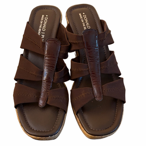 Donald J. Pliner Dark Brown stretch, strap , cork Sandals open toe size 8
